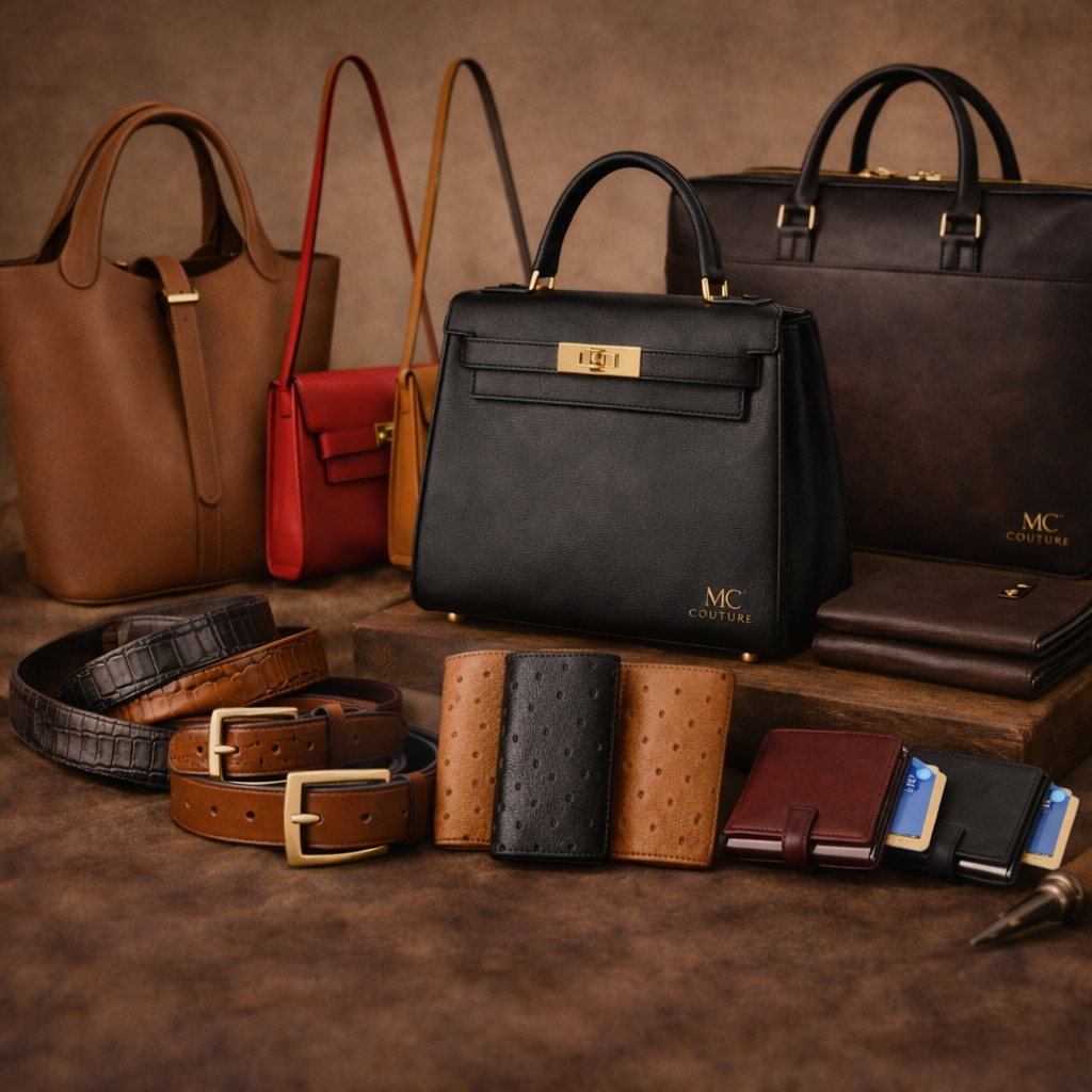 Complete collectie MC Couture – handgemaakte tassen, riemen en accessoires voor dames en heren